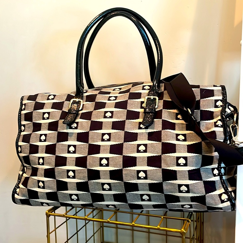 Kate Spade Black and White Checkered Travel Bag with storybook lining - Picture 7 of 14